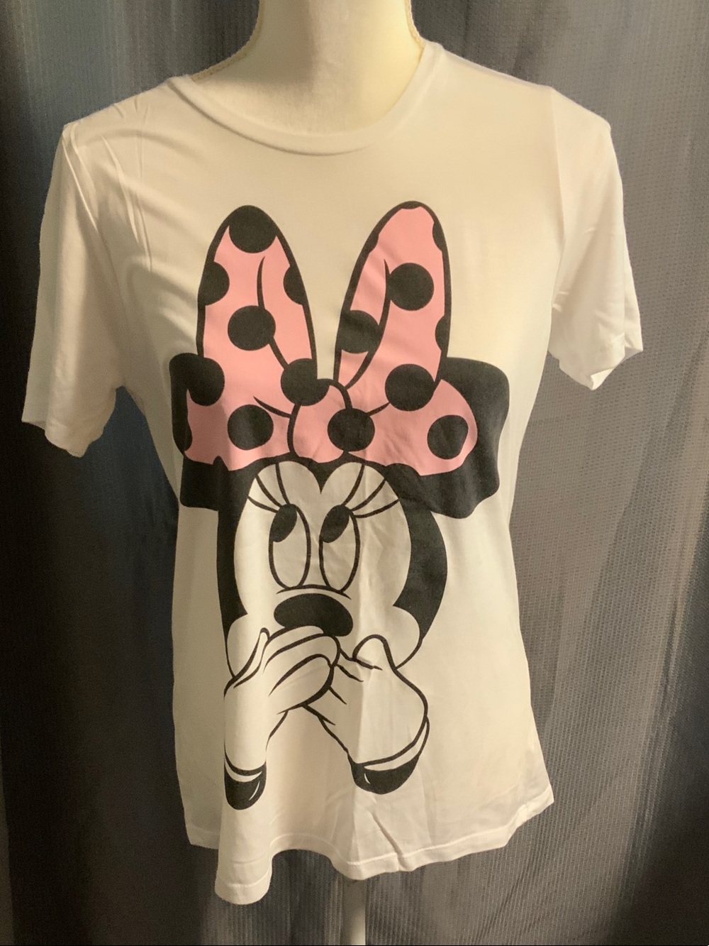 Disney White Minnie Mouse Tee with Pink Polka Dot Bow